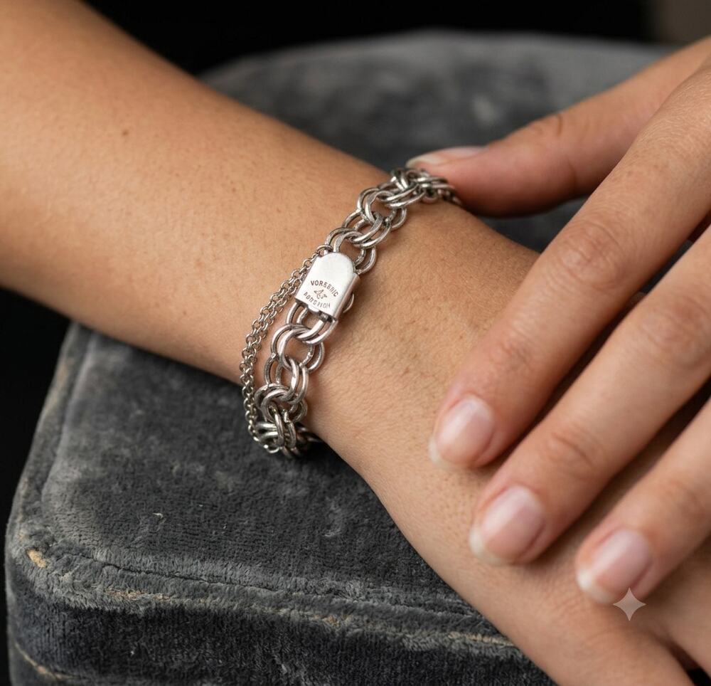 Vintage Signed FORSTNER.925 Sterling Silver Double Link Charm Starter Bracelet